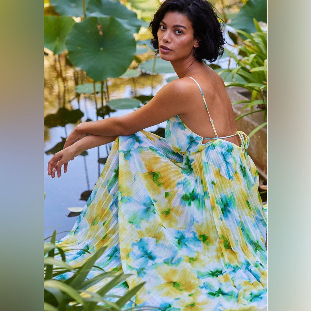 Nwt Misa Los Angeles Galeta Maxi Dress Floral Water Color Small